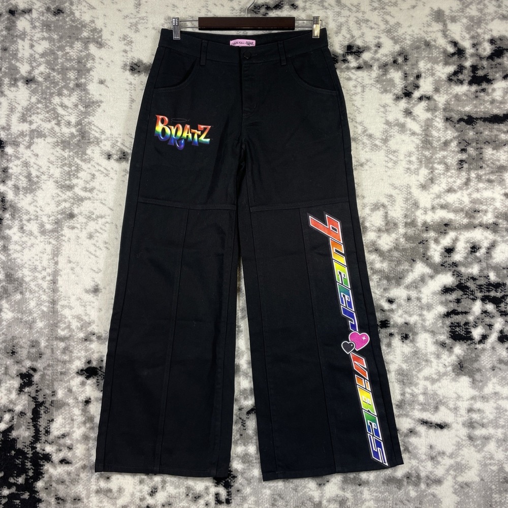Dolls Kill x Bratz Pants Womens Size Small Black Ultra Wide Leg Skater Grunge